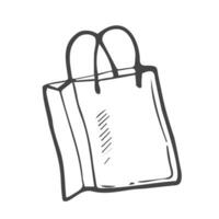 Einkaufen Tasche Hand gezeichnet Gliederung Gekritzel Symbol. Einkaufszentrum Verkauf, Kaufen im speichern, Geschenk Pack, Markt und Konsumismus Konzept. Vektor skizzieren Illustration zum drucken, Netz, Handy, Mobiltelefon und Infografiken, Weiß Hintergrund