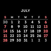 juli 2024 månad kalender. vektor illustration.