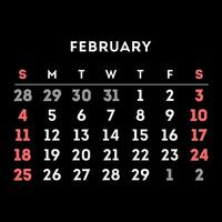 februari 2024 månad kalender. vektor illustration.