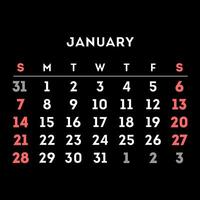 januari 2024 månad kalender. vektor illustration.
