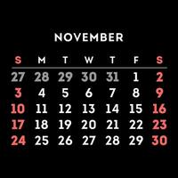 november 2024 månad kalender. vektor illustration.