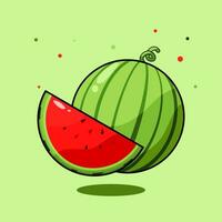 Wassermelone und saftig Stück, isoliert Frucht, Sommer- frisch Frucht. Karikatur Vektor Illustration süß kawaii