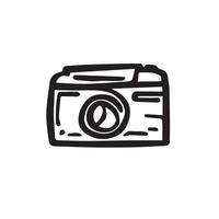 Erfassung Momente von Nostalgie mit diese schwarz und Weiß gekritzelt Foto Kamera. es ist Jahrgang Charme erzählt Geschichten von Erinnerungen gefroren im Zeit. Vektor Hand gezeichnet Illustration.