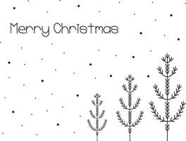 fröhlich Weihnachten Postkarte mit Weihnachten Bäume, Minimalismus, einfach , Vektor Illustration, schwarz und Weiss, Schnee, skandinavisch