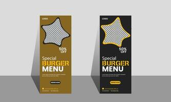 modern Besondere Burger Speisekarte und Essen aufrollen Banner Design zum Restaurant vektor