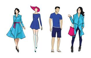 mode modeller i skiss-stil, vektor illustration av mode modeller.