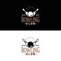 bowling sporter klubb logotyp, bowling boll och stift design vektor turnering mall illustration