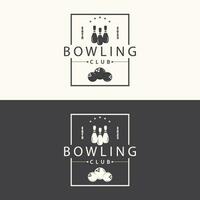 bowling sporter klubb logotyp, bowling boll och stift design vektor turnering mall illustration