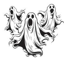 uppsättning av spöken tecknad serie skiss hand dragen vektor halloween illustration