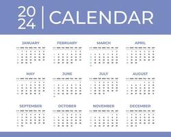 2024 Kalender Vorlage mit wöchentlich Start auf Sonntag vektor
