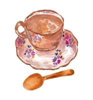 eine rustikale Tasse Tee mit Löffel im Aquarellstil rustikal vektor