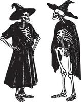 Skelett Sam tragen Hexen Hut und reden vektor