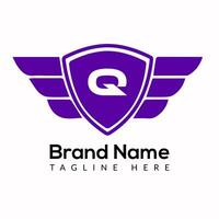 Flügel Logo auf Brief q Vorlage. Flügel auf q Brief, Initiale Flügel Zeichen Konzept Vorlage vektor