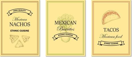 Reihe von handgezeichneten mexikanischen Essensdesigns vektor