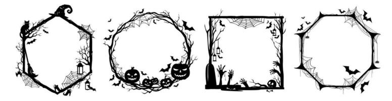 Halloween schwarz Frames mit Monster Silhouetten vektor