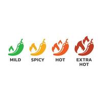 Chili Pfeffer, mild und heiß, Jalapeno Symbole. würzig und extra heiß Pfeffer oder Hallapeno Symbol Satz. Mexikaner und asiatisch Lebensmittel. vektor