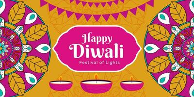 platt design Lycklig diwali festival av ljus horisontell baner illustration vektor