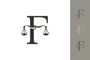 Gerechtigkeit Gesetz Logo mit Brief f Logo Design Konzept vektor