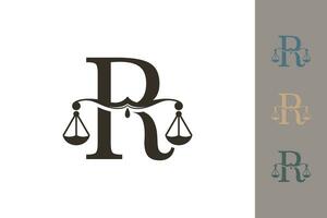 Gerechtigkeit Gesetz Logo mit Brief r Logo Design Konzept vektor