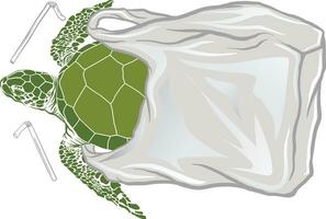 illustration av hav sköldpadda instängd inuti plast väska vektor