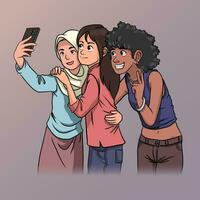 Illustration von multi ethnisch freunde tun wefie vektor