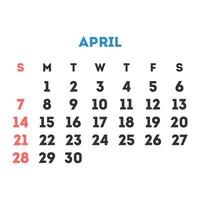 April 2024 Monat Kalender. Vektor Illustration.