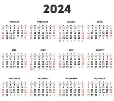 einfach Kalender 2024. Vektor Illustration.