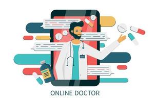 Smartphone mit Internet-Chat mit einem männlichen Arzt vektor