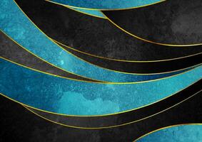 schwarz Blau Grunge korporativ wellig Hintergrund mit golden Linien vektor