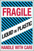 internationell frakt illustrerad etiketter ömtålig flytande i plast hantera med vård vektor