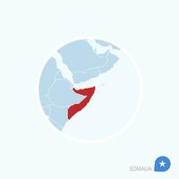 Karte Symbol von Somalia. Blau Karte von Afrika mit hervorgehoben Somalia im rot Farbe. vektor