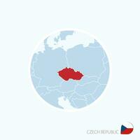 Karte Symbol von Tschechisch Republik. Blau Karte von Europa mit hervorgehoben Tschechisch Republik im rot Farbe. vektor