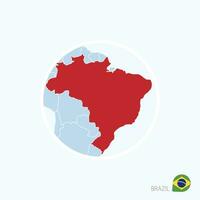 Karta ikon av Brasilien. blå Karta av Europa med markerad Brasilien i röd Färg. vektor