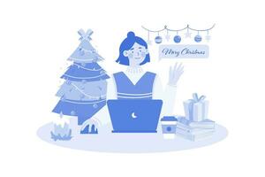 Frau sendet Weihnachtsgrüße online vektor