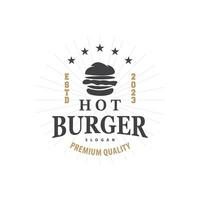 Burger Logo schnell Essen Design, heiß und köstlich Essen Vektor Schablone Illustration