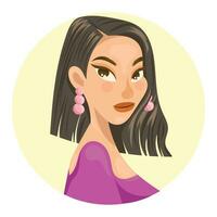 flicka leende asiatisk flicka avatar och profil bild för omslag böcker affisch social media, svart hår och lila skjorta med Fantastisk utgör vektor