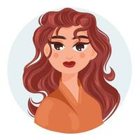 flicka asiatisk flicka leende söt modell för avatar och bild profil. röd hår och orange skjorta för omslag böcker social media marknadsföring annonser vektor