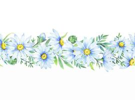 blommig daisy gräns, vattenfärg illustration. vit daisy. blommig botanisk blomma. ram gräns prydnad vektor