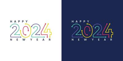 2024 glücklich Neu Jahr Logo Trend Design. Logo Text 2024 bunt mit Technologie Stil Linie Kunst zum Kalender, Flyer und Banner Design Vorlage vektor