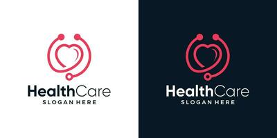 Gesundheit Pflege Logo Design Vorlage. Herz Logo mit Stethoskop Design Grafik Vektor Illustration. Symbol, Symbol, kreativ.