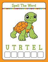 Rechtschreibung Wort Gerangel Spiel lehrreich Aktivität zum Kinder mit Wort Schildkröte vektor