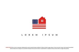 logotyp amerikan flagga och hus egendom vektor