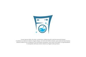 Logo Wäsche Waschen Maschine modern Blase Blau vektor