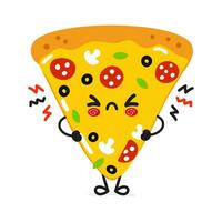 süß wütend Scheibe von Pizza Charakter. Vektor Hand gezeichnet Karikatur kawaii Charakter Illustration Symbol. isoliert auf Weiß Hintergrund. traurig Pizza Charakter Konzept