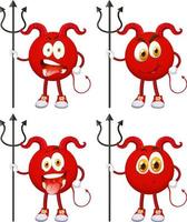 Satz roter Teufel-Cartoon-Figur mit Gesichtsausdruck vektor