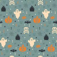 Vektor nahtlos Muster mit Elemente von Halloween und Blau Hintergrund. Illustration zum Netz, drucken oder Tapeten