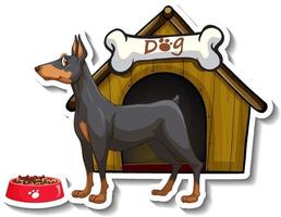 Stickerdesign mit Zwergpinscher vor Hundehütte vektor