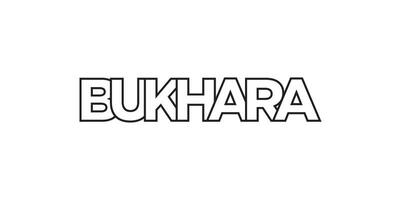 Buchara im das Usbekistan Emblem. das Design Eigenschaften ein geometrisch Stil, Vektor Illustration mit Fett gedruckt Typografie im ein modern Schriftart. das Grafik Slogan Beschriftung.
