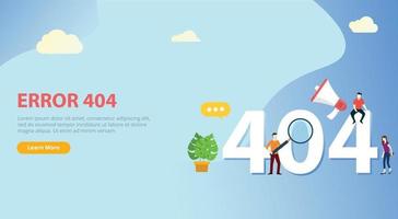 fel 404 sida hittades inte webbplatsmall med människor vektor