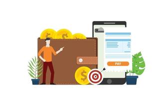 mobile Online-Zahlungstechnologie mit Geschäftsmann vektor